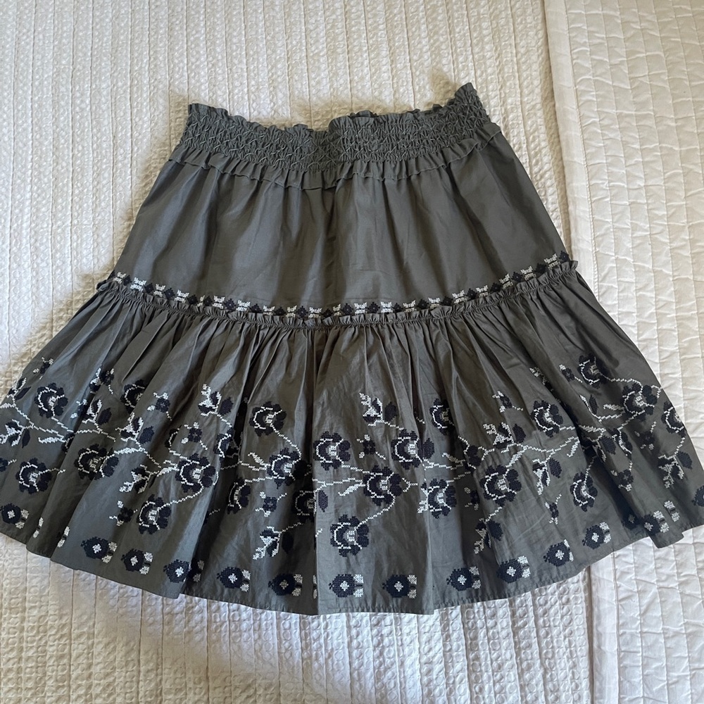 Kate Spade Broome Street Floral Embroidered Poplin Skirt Olive Green Size M - Picture 6 of 8